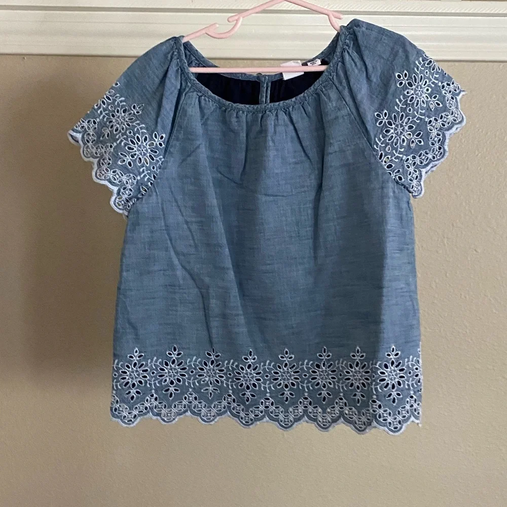 Girls Chambray Eyelet Blouse - Picture 1 of 7